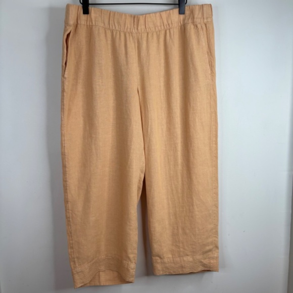 J Jill Garment Dyed Linen Pant LP Wide Leg Pull On Crop Boho Lagenlook Peach - Picture 11 of 11